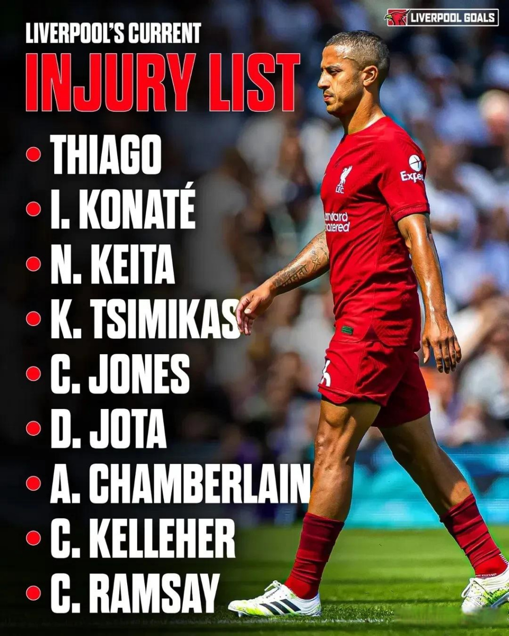 利物浦中场受困伤病，球队阵容不稳定
